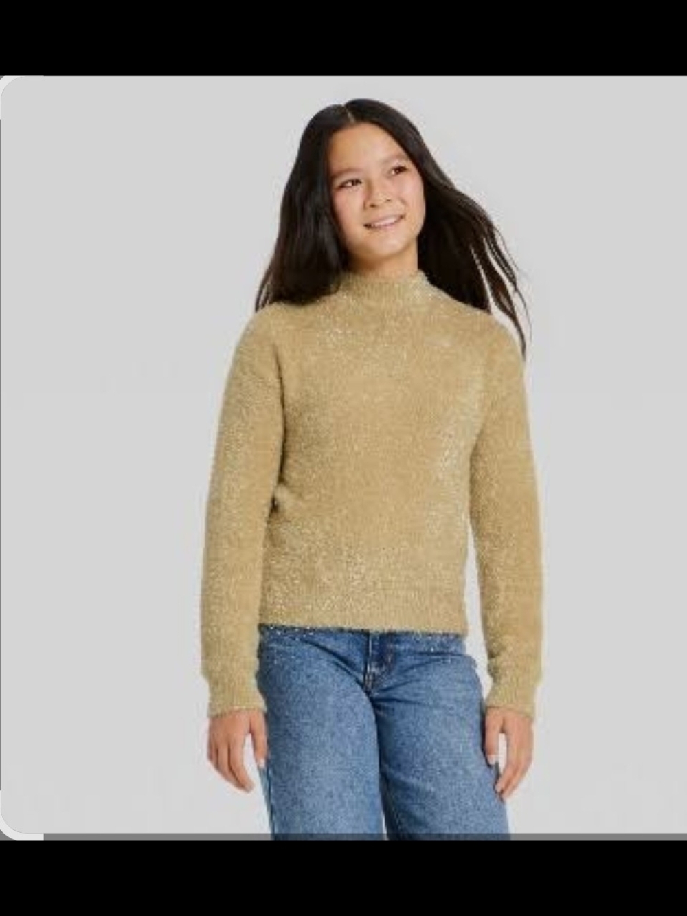 art class Shimmery Tan Fuzzy Sweater Girls L (10-12)